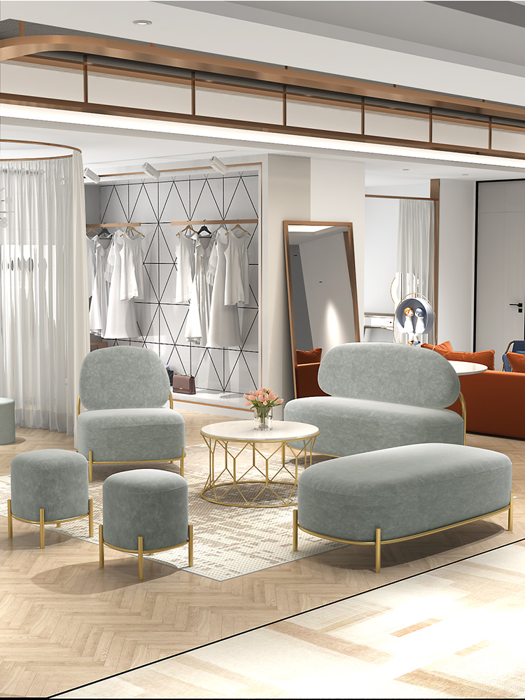 鹅卵石轻奢风服装店小沙发网红款美容工作室沙发北欧创意铁艺沙发