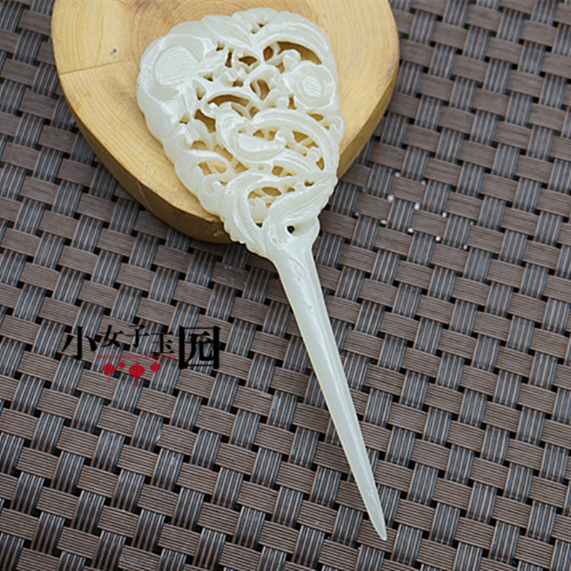 玉簪和田镂空雕刻喜上眉梢发簪玉钗青白白玉头饰其他