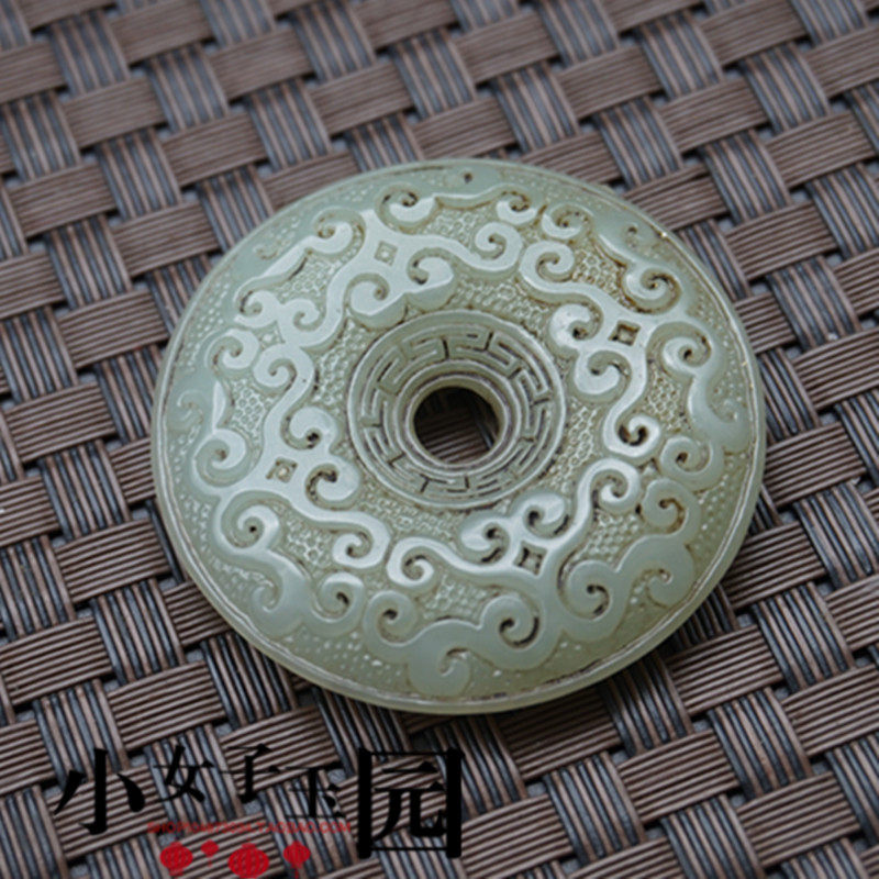 和田仿古做旧雕纹平安扣玉璧玉佩青白白玉古风其他