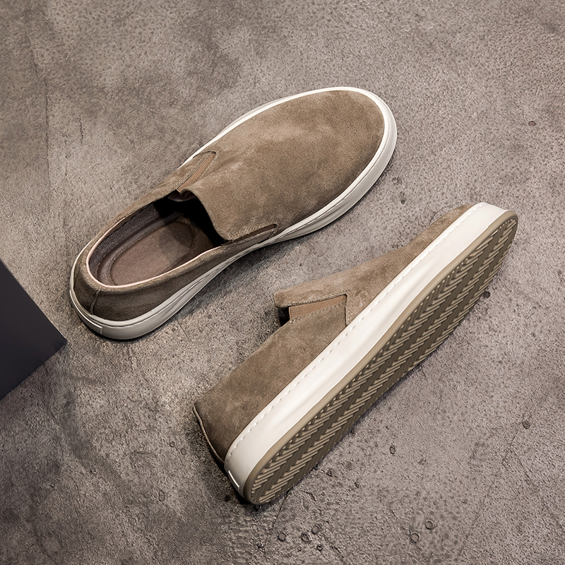 22夏季新品板鞋男真皮休闲鞋一脚蹬透气套脚懒人鞋日系复古乐福鞋