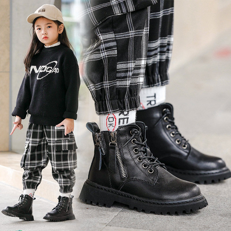 儿童马丁2020秋冬新款男童靴加二棉时尚英伦风皮靴