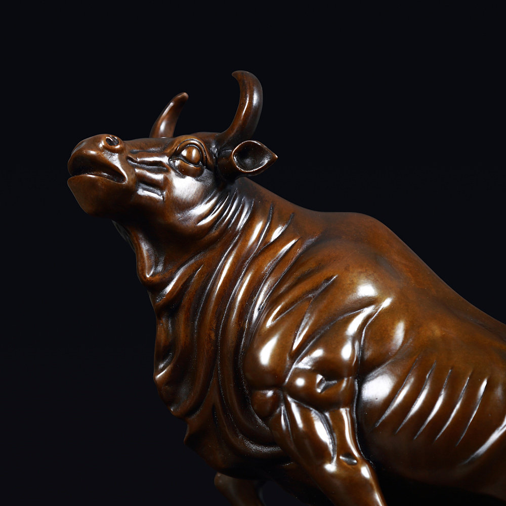 铜之韵纯铜牛气冲天旺市铜牛摆件风水工艺品办公室摆件
