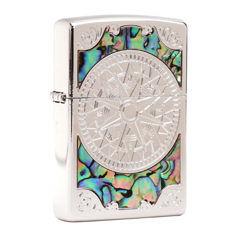 zippo贝壳镶嵌爱情海罗盘打火机正版天然彩贝星空瞄送男友士礼物