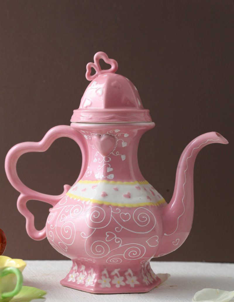 胖兔美家出口韩国陶瓷少女粉色蝴蝶结茶壶冷水茶壶