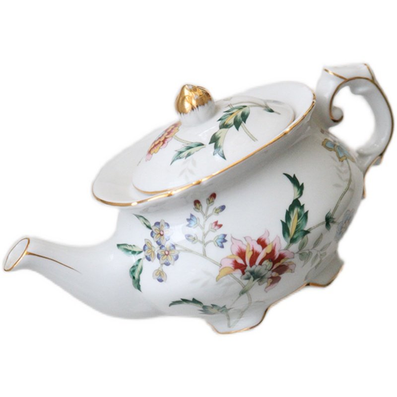 胖兔美家出口法式复古陶瓷贴花鎏金茶壶咖啡壶茶壶