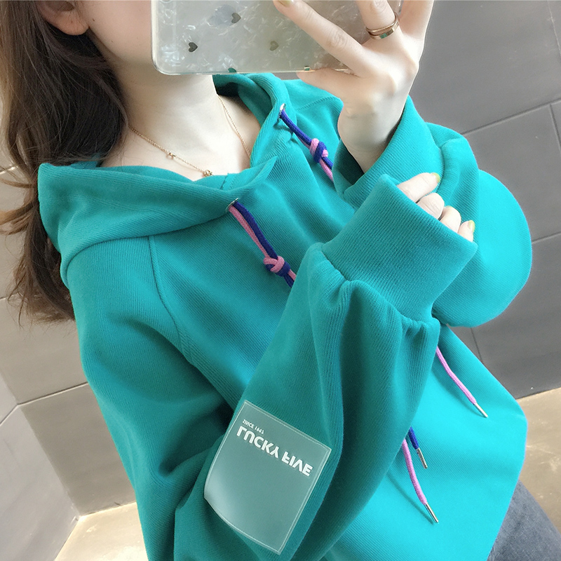 2021年新款韩版洋气宽松bf慵懒风卫衣女春秋薄款加绒加厚连帽上衣