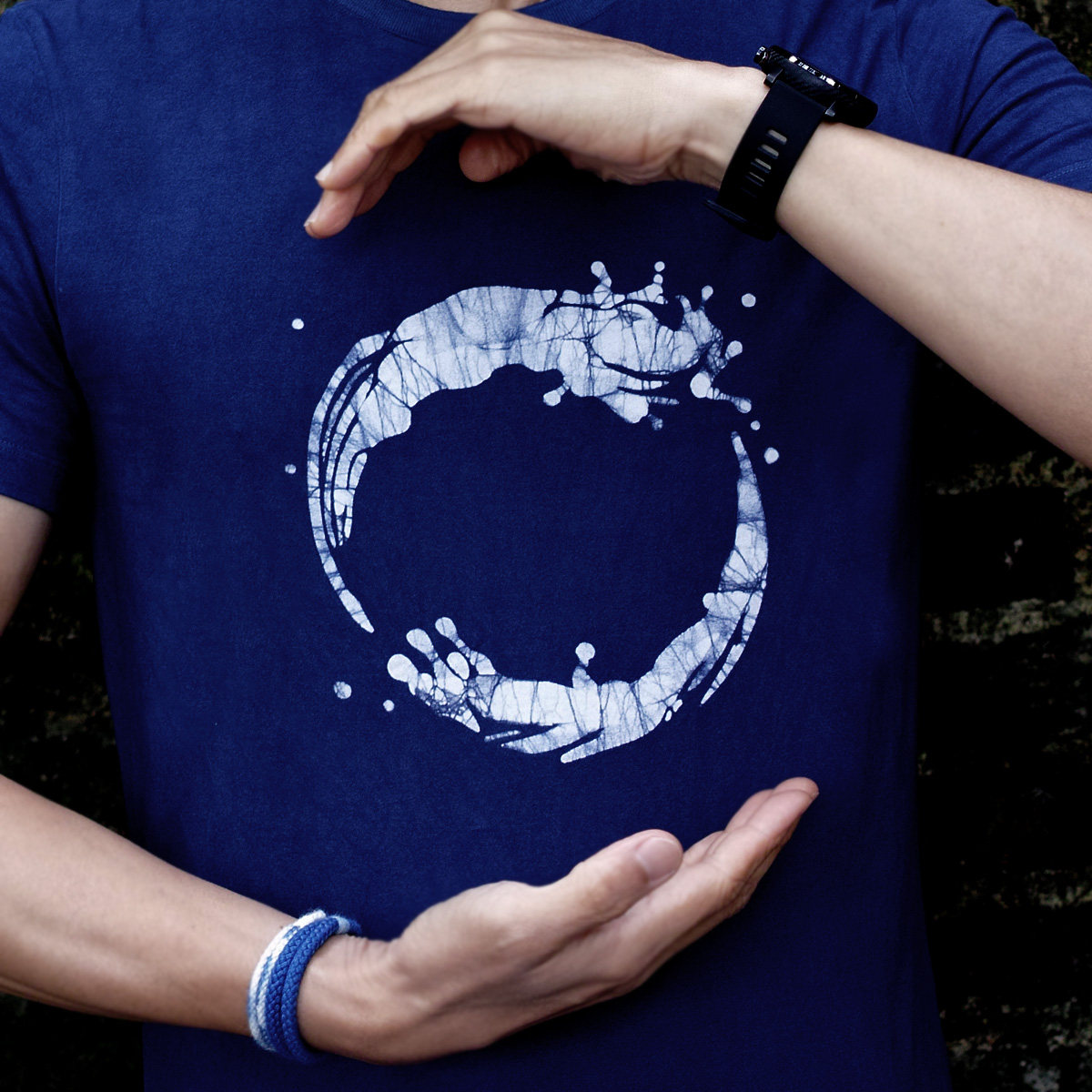 草木短袖蜡染手绘indigo手工水纹设计原创蓝染t恤