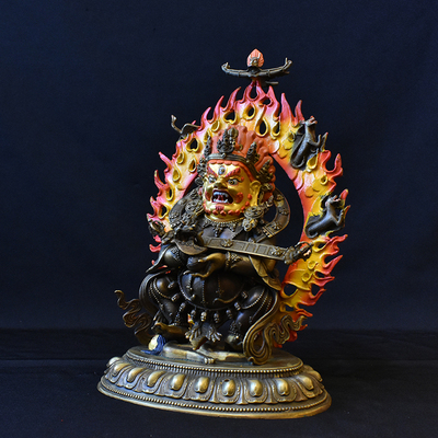 象瑞阁藏传佛教密宗手工纯铜黑袍金刚二臂玛哈嘎拉佛像7寸摆件