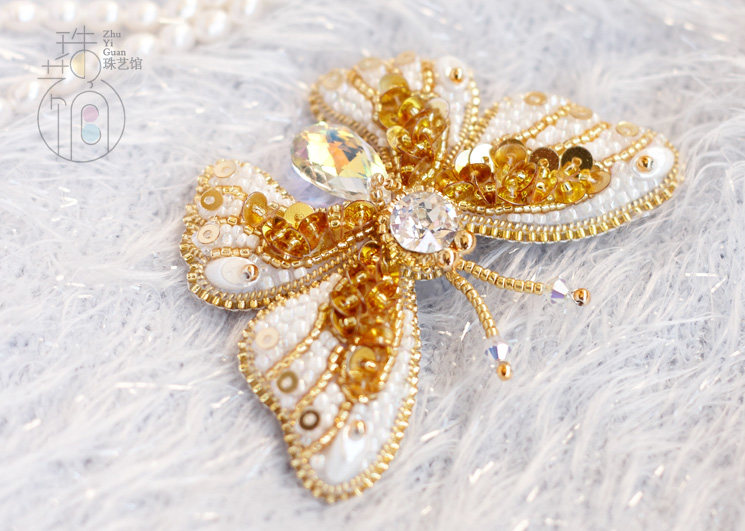 珠艺原创法式刺绣钉珠绣手针diy蝴蝶胸针含新刺绣