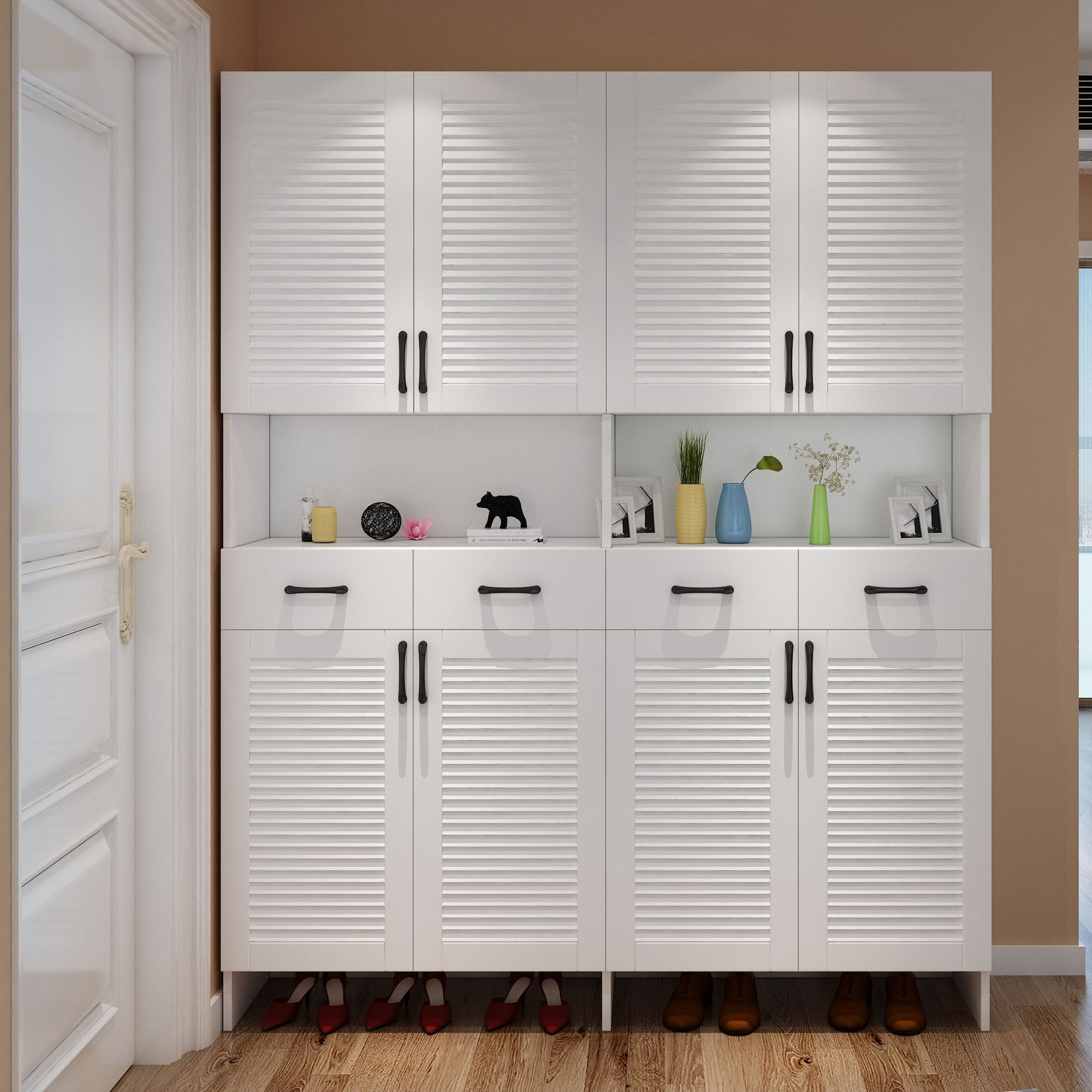 雅阁利尔家具优雅百叶门鞋柜玄关柜门厅展示柜储物柜组合鞋柜