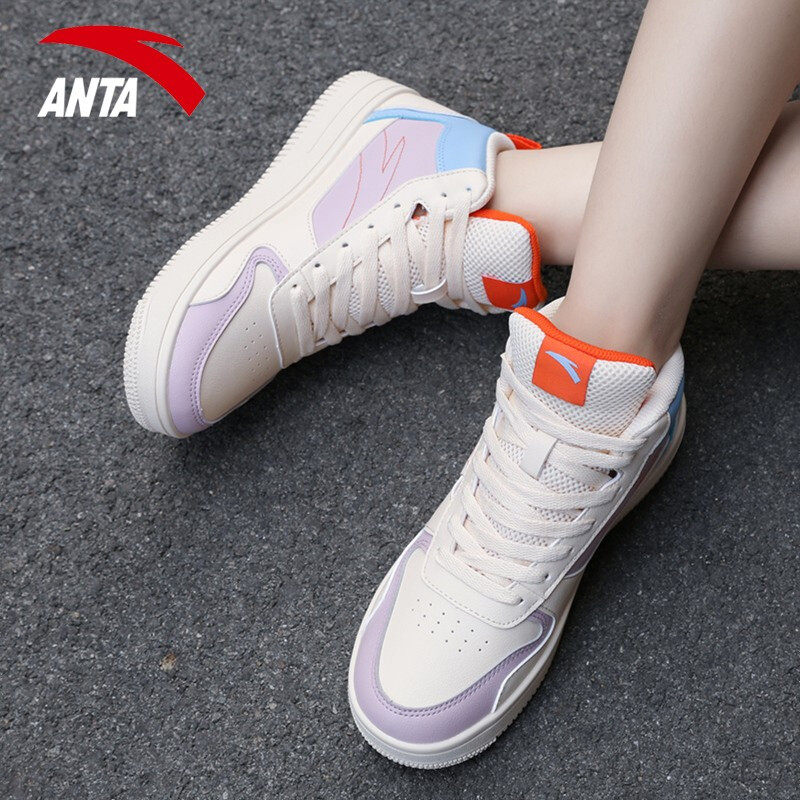 安踏女鞋夏季休闲鞋高帮鞋子皮面防水运动鞋官网运动休闲鞋