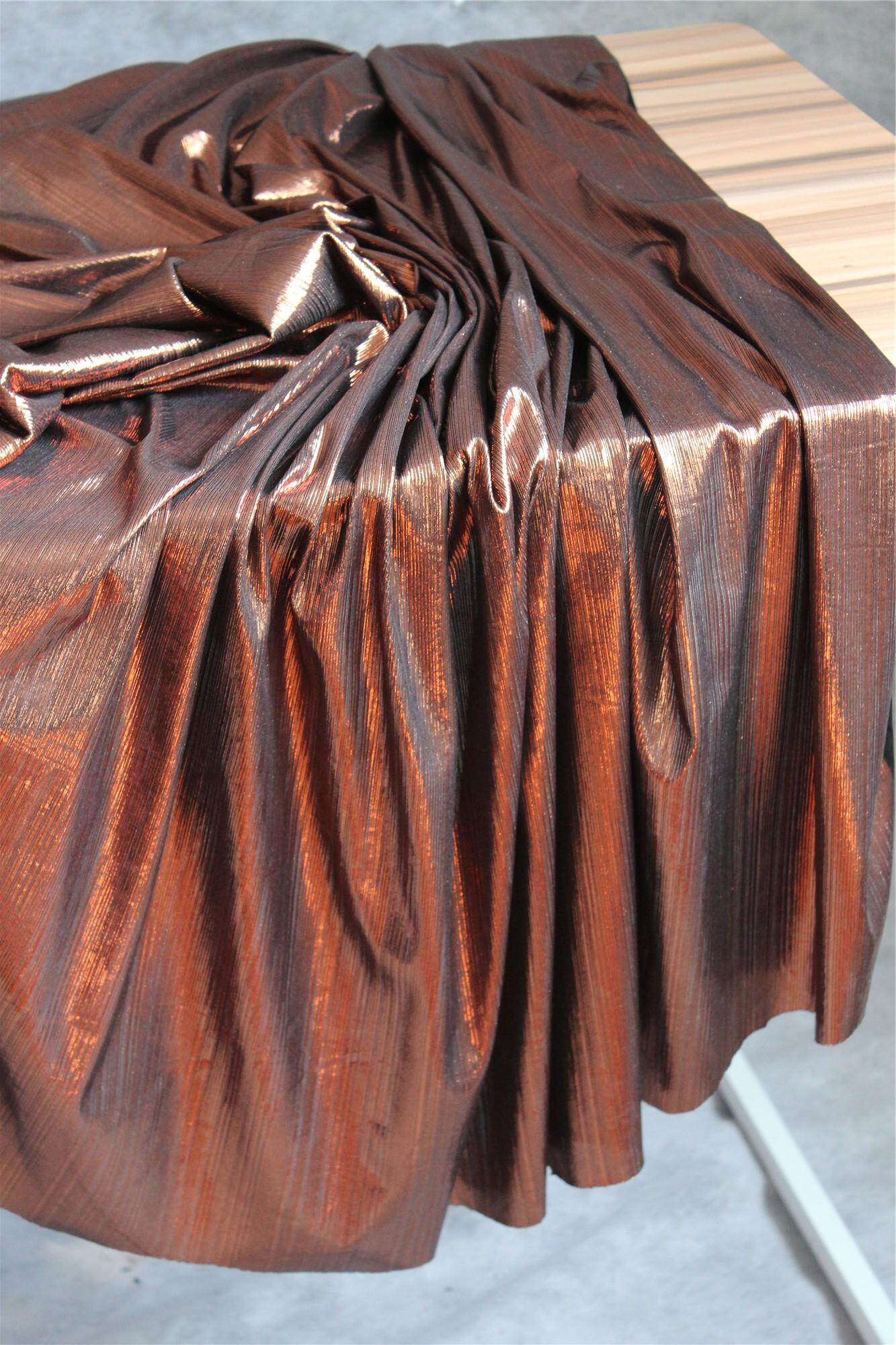 设计师布料 古铜焦糖色烫金拉丝闪光布条纹肌理布料 创意服装面料