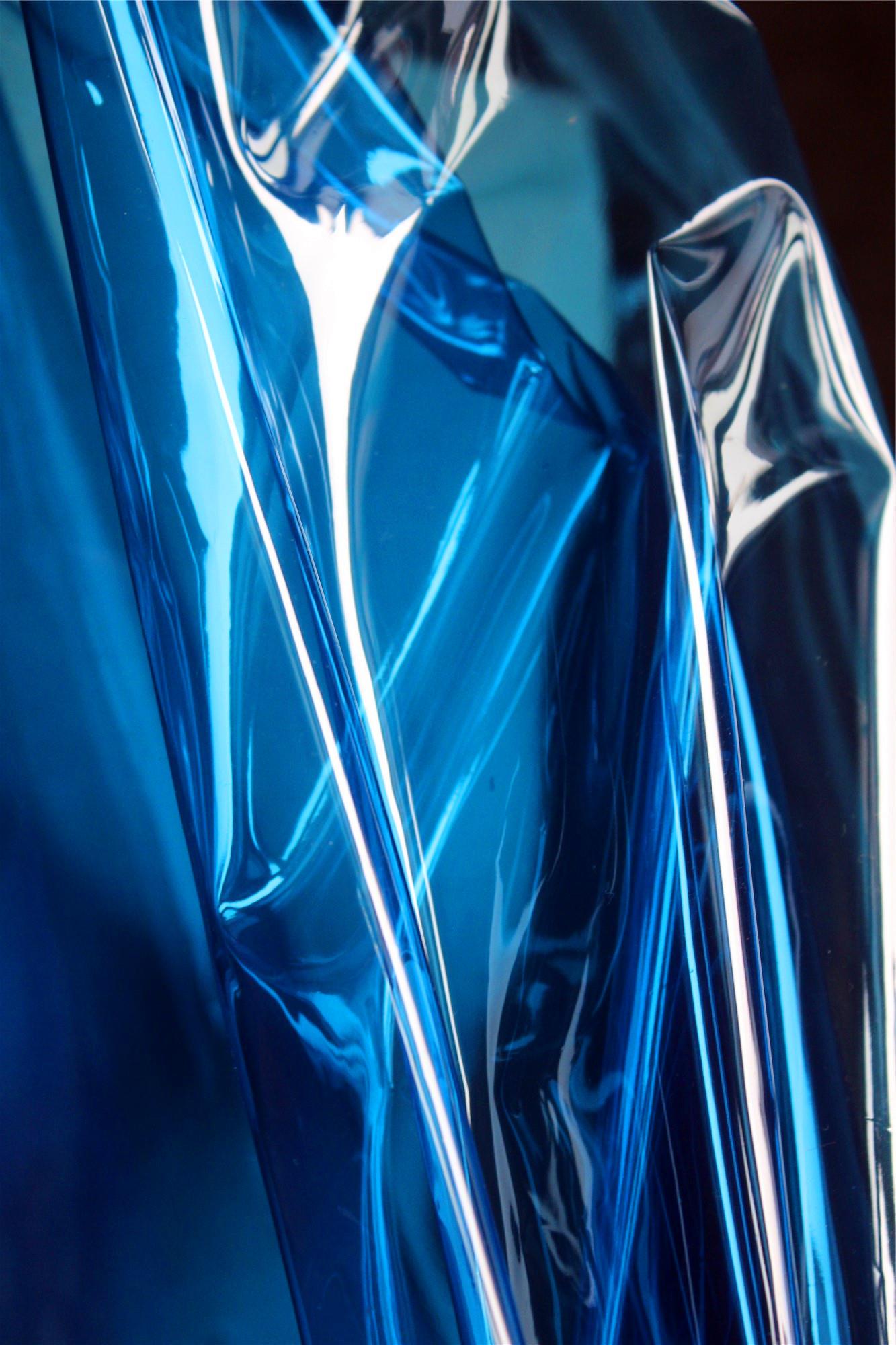 冰晶蓝色超透明tpu面料超透视服装风雨衣隔水薄水晶包塑料布 pvc