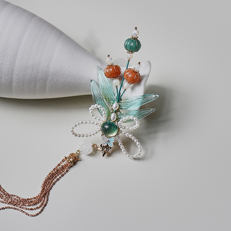 怀瑾稷古风碧落发夹原创设计简约对夹森系超仙百搭长流苏汉服发夹