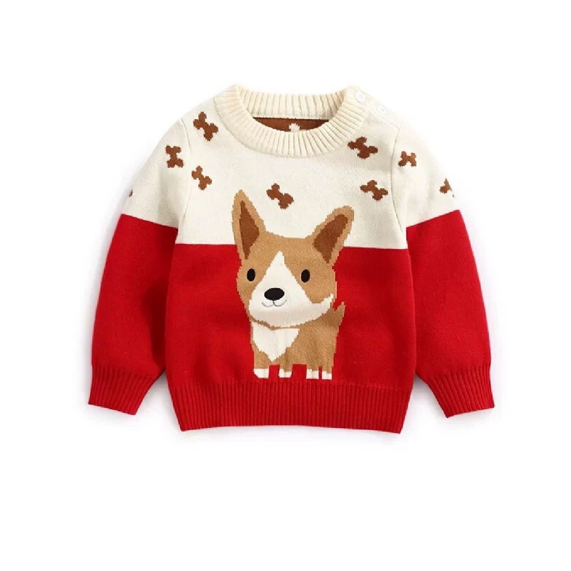 新款欧美中小童可爱儿童毛衣卡通小狗长袖圆领毛衣