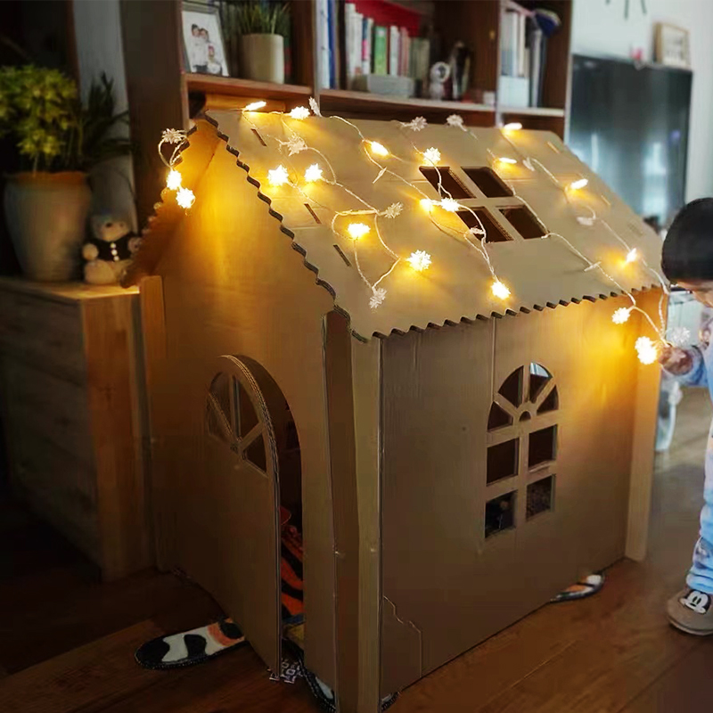 儿童纸箱房子玩具屋纸板屋纸城堡手工diy幼儿园宝宝纸壳制作小屋
