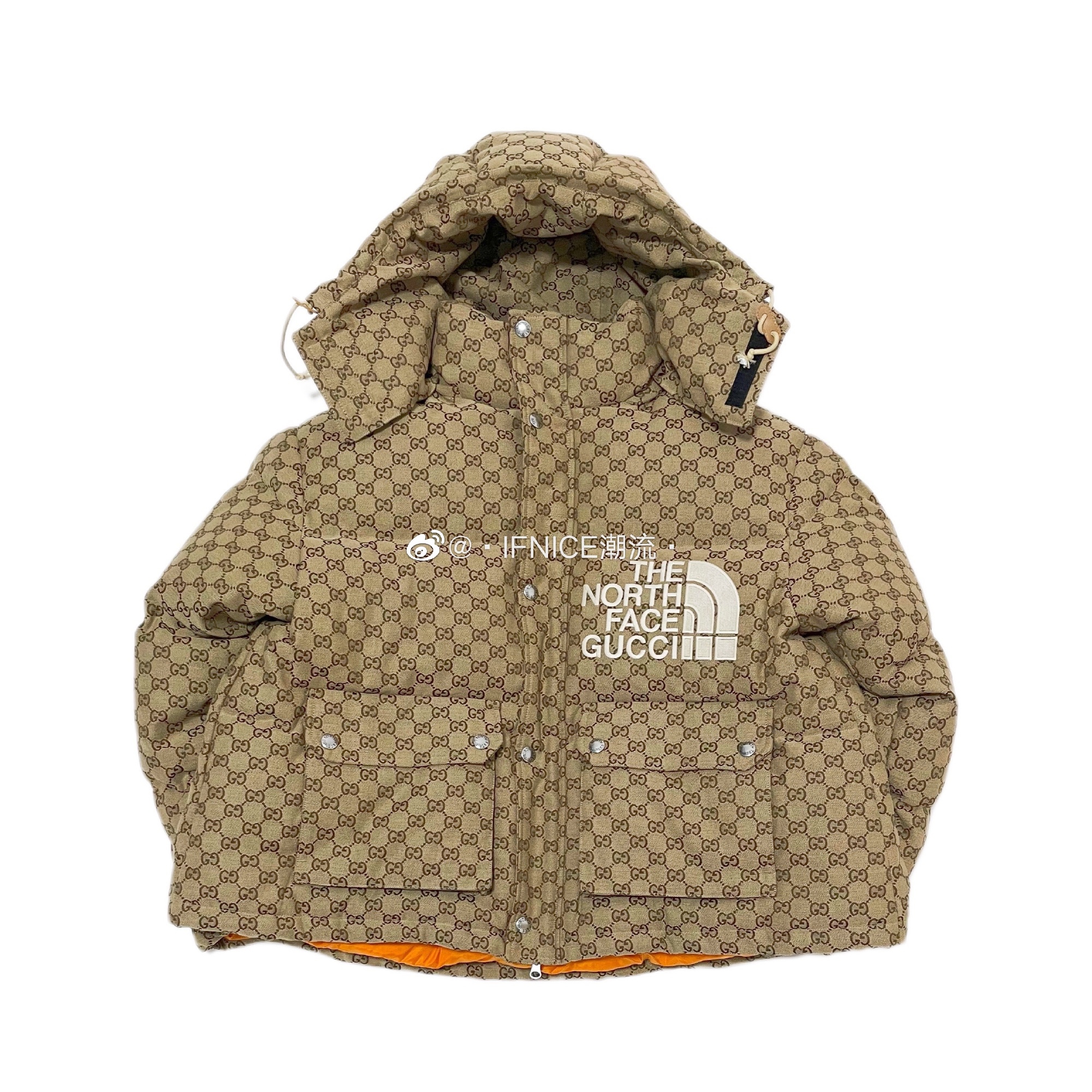 【现货】Gucci The North Face 北面联名 老花满Logo 连帽 羽绒服