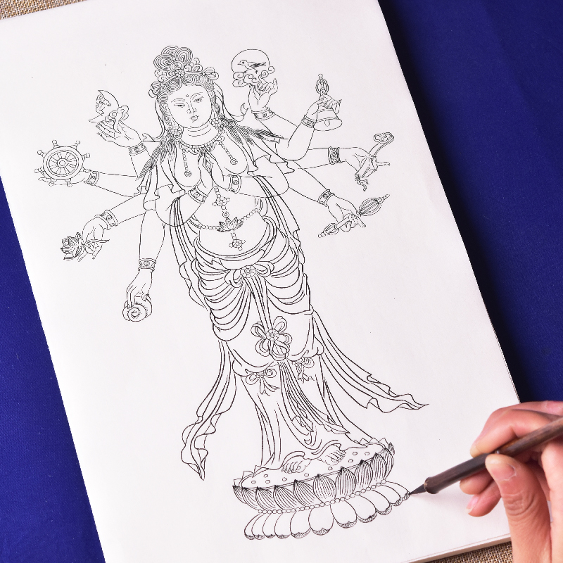 工笔画白描底稿送子观音画谱画册线描临摹成品宣纸宣纸