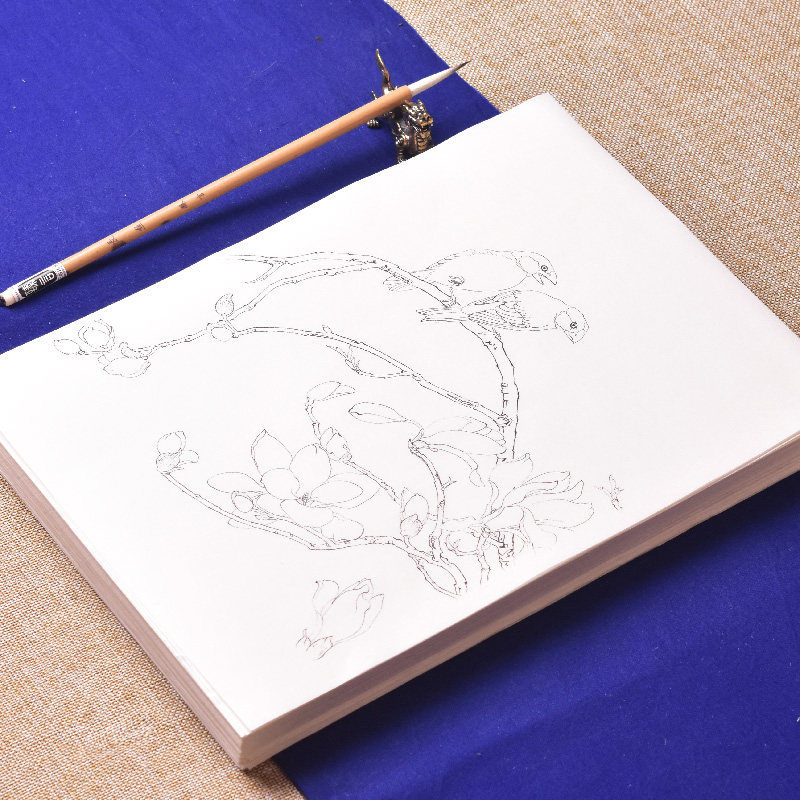 工笔画白描底稿花鸟禽鸟仙鹤画册线描临摹教程宣纸