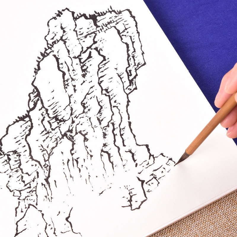 工笔画底稿白描画稿山水画石头宣纸线描成品初学宣纸