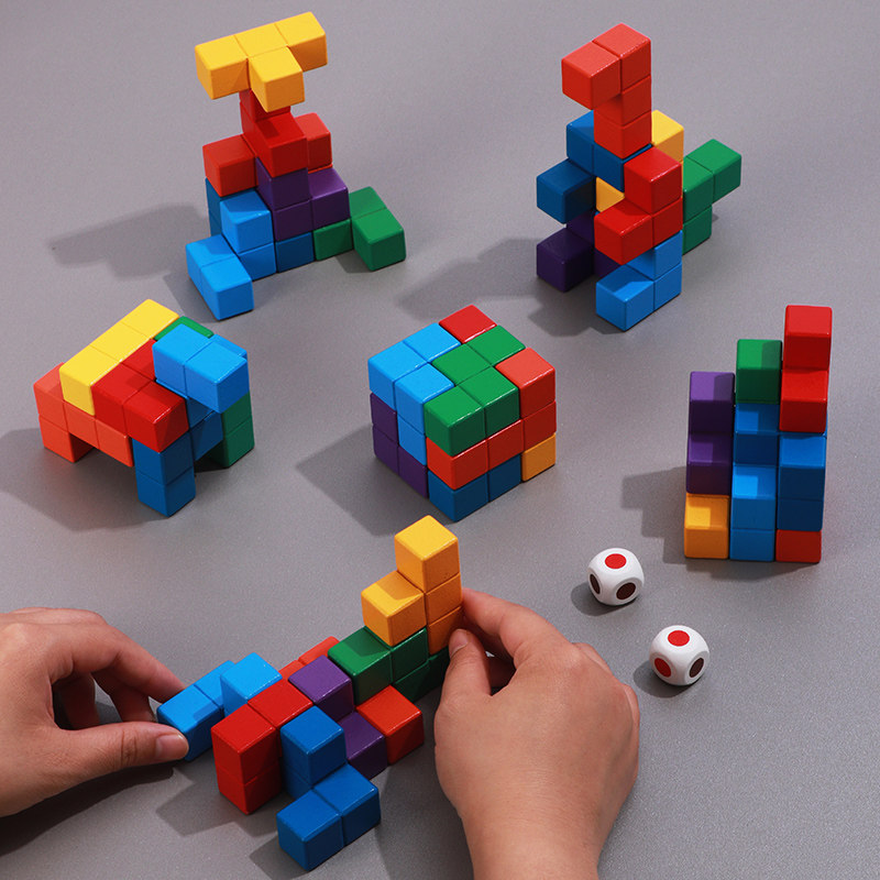 七巧板益智智力拼图立体体积木制索玛方块俄罗斯拼图
