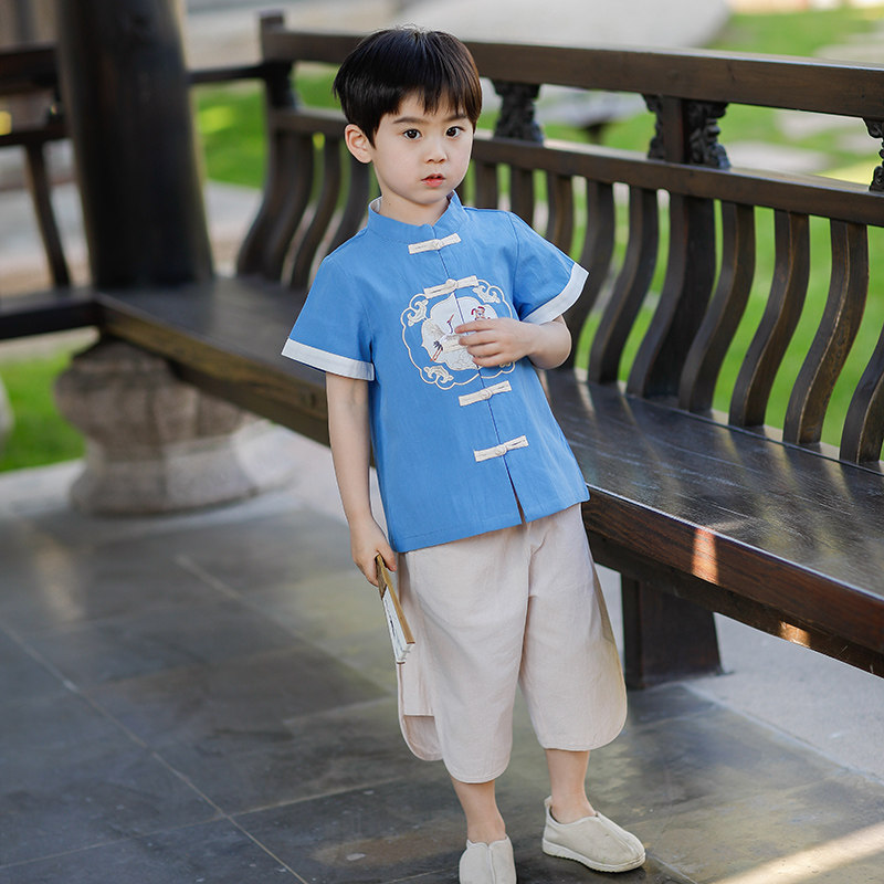 儿童唐装夏季薄款套装宝宝汉服民族风古装男童唐装