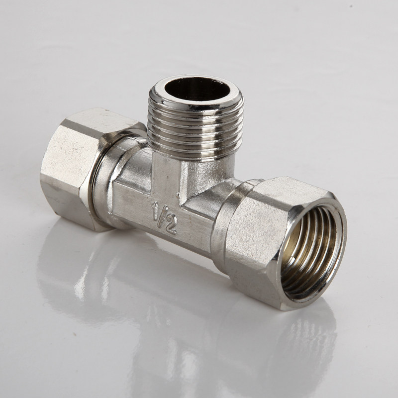 全铜加厚带活接三通接头热水器水管燃气管4分内丝外丝分水器配件