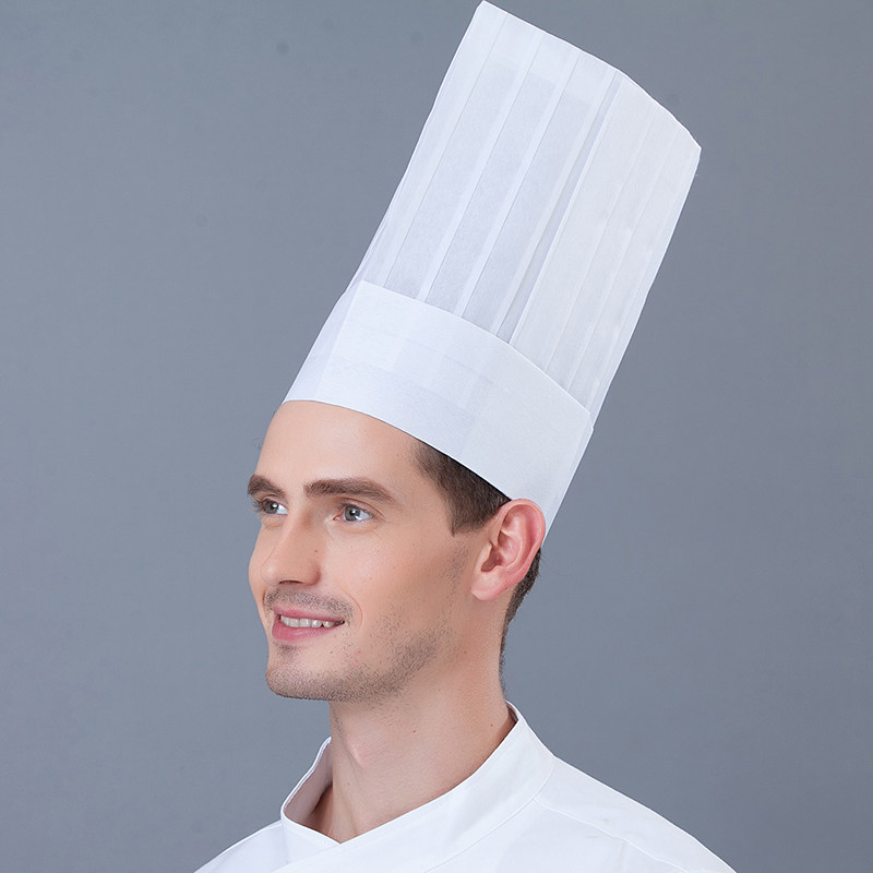 帽子厨师酒店餐厅厨房一次性无纺布高帽平顶圆顶帽子