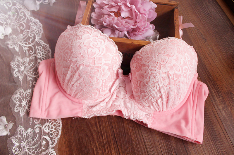 固定蕾丝模杯胸罩聚拢扣小三排粉色内衣少女文胸