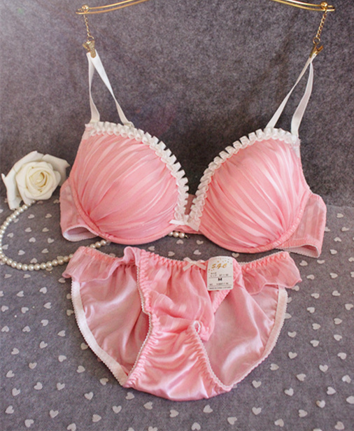 夏新款粉红套装文胸内衣大小天蓝色甜美雪纺爱纯色文胸套装