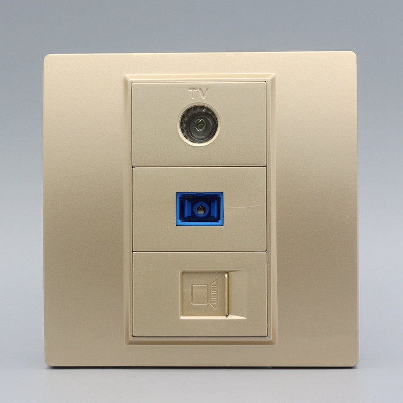 光钎网络闭路tv插座家用香槟色有线电视sc光纤电脑电视插座