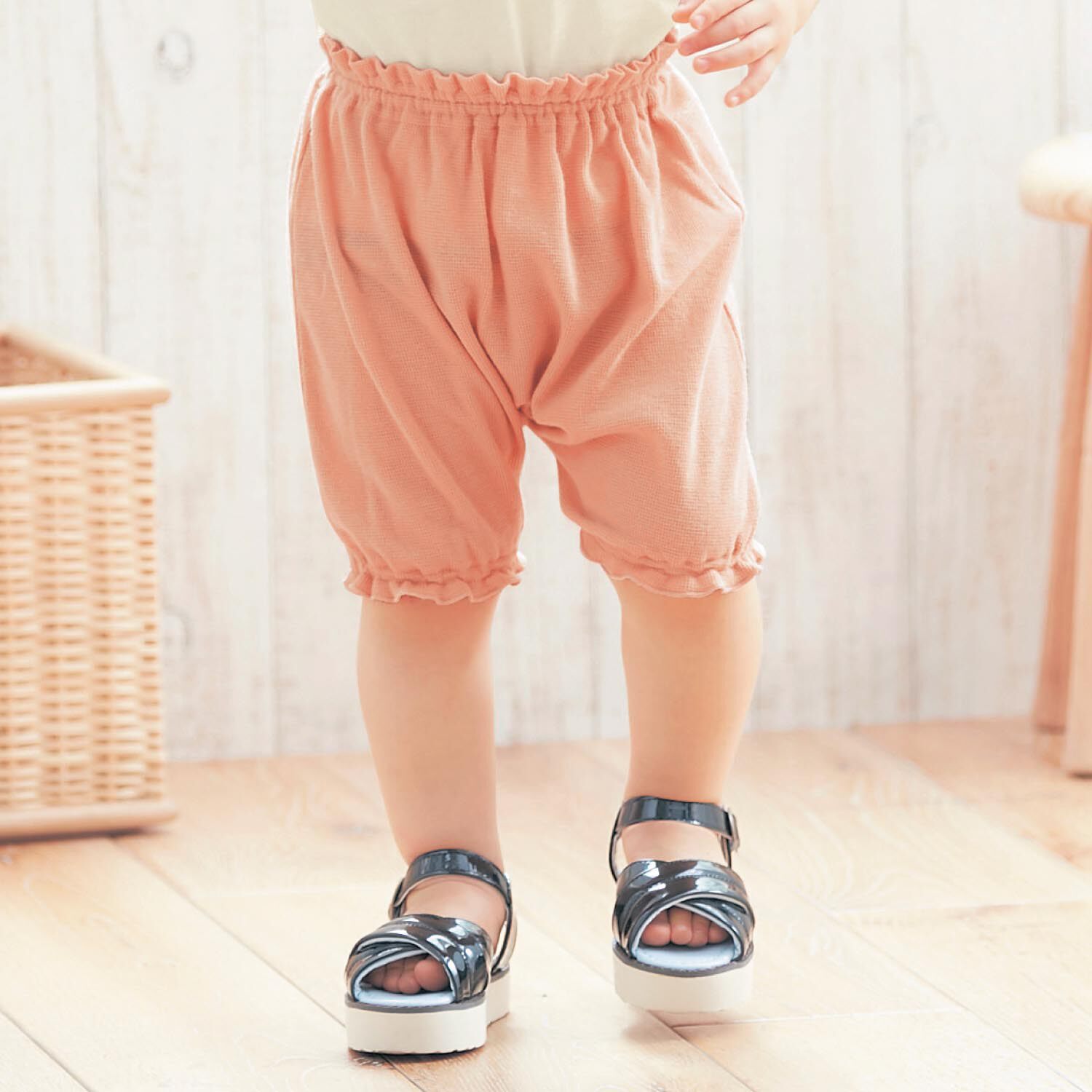 日本千趣会春夏夏秋婴幼儿裤子可爱印花花边网眼布裤子