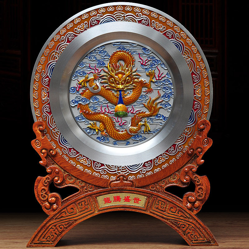 圆盘摆件纯锡盘定制办公室会议珐琅工艺品退休纪念品摆件