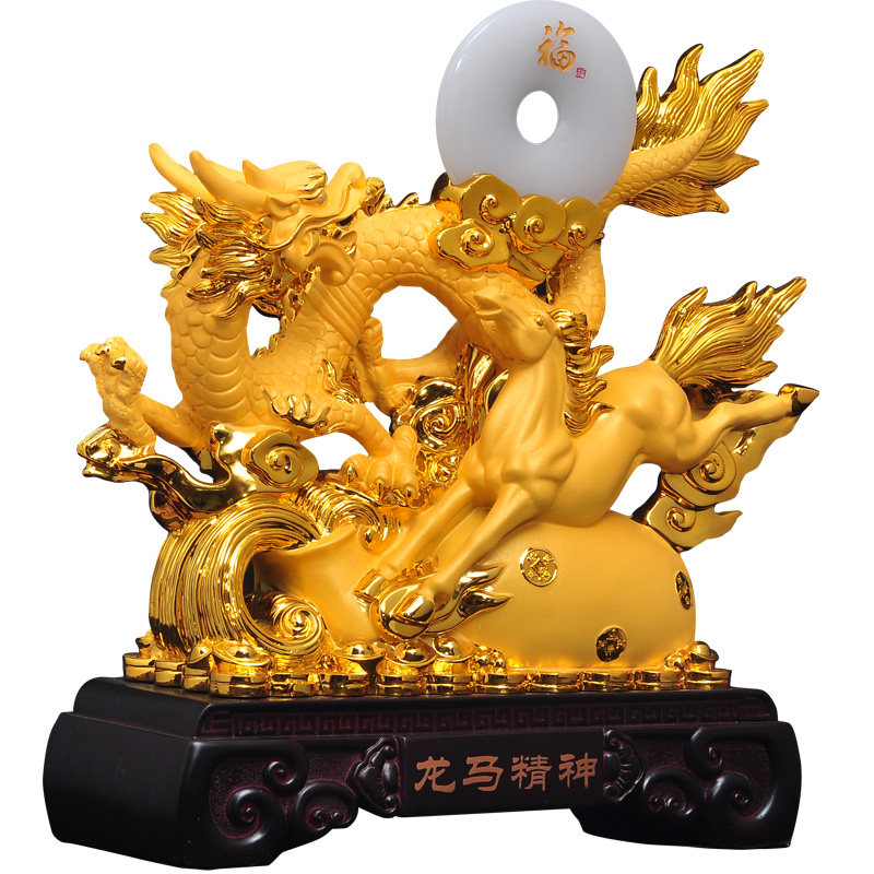 龙马精神工艺品酒柜客厅装饰品水龙风水招财金龙摆件摆件
