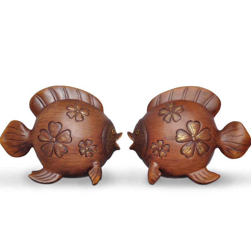 创意雕花对嘴鱼摆件招财风水家居装饰鱼的造型摆设客厅玄关工艺品