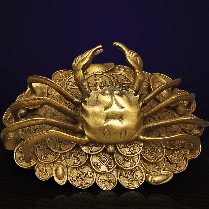 黄铜金钱螃蟹摆件风水招财工艺品客厅电视柜玄关摆件