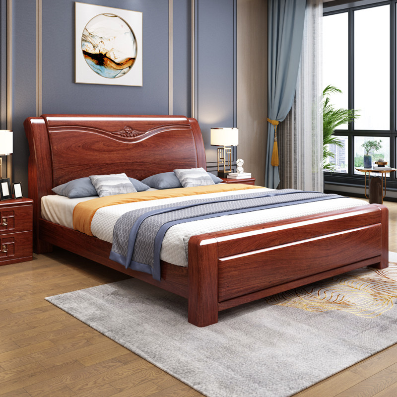 中式婚床主卧现代简约大床红木实木花梨金花梨印尼实木床
