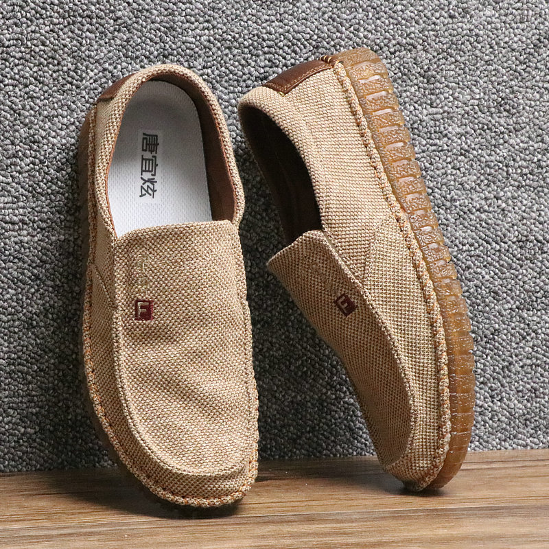 2021春季新款帆布鞋男士休闲鞋牛筋软底防滑一脚蹬布鞋男透气防臭