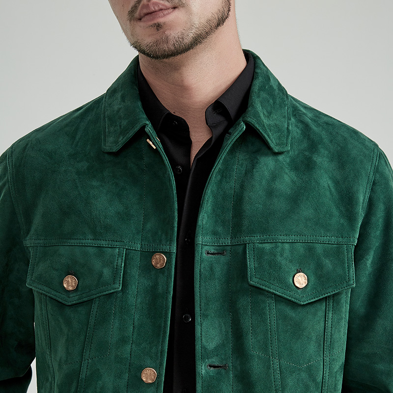 FACECITY限量绿色麂皮外套2021年秋冬新款短款外套上衣男装衣服