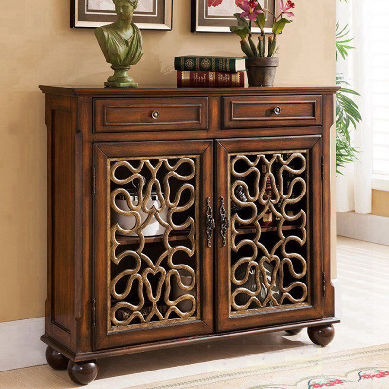 欧式玄关柜美式餐边柜茶水柜储物柜子两门镂空门厅间厅走廊柜包邮