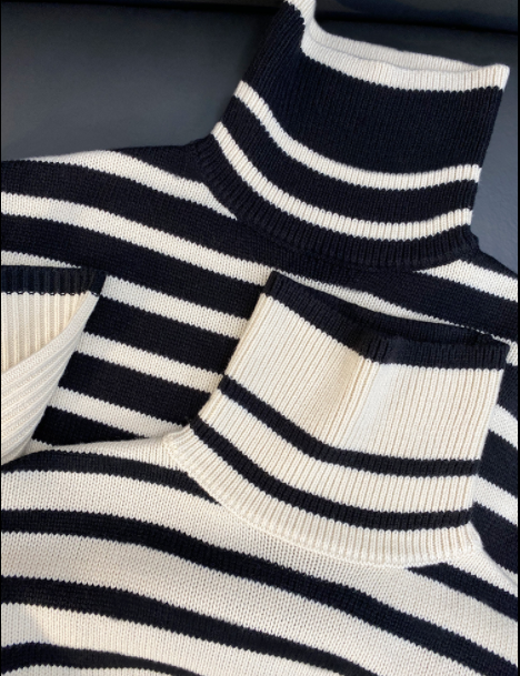 amr侧开针织衫宽松百搭条纹廓形uu高领毛衣毛衣