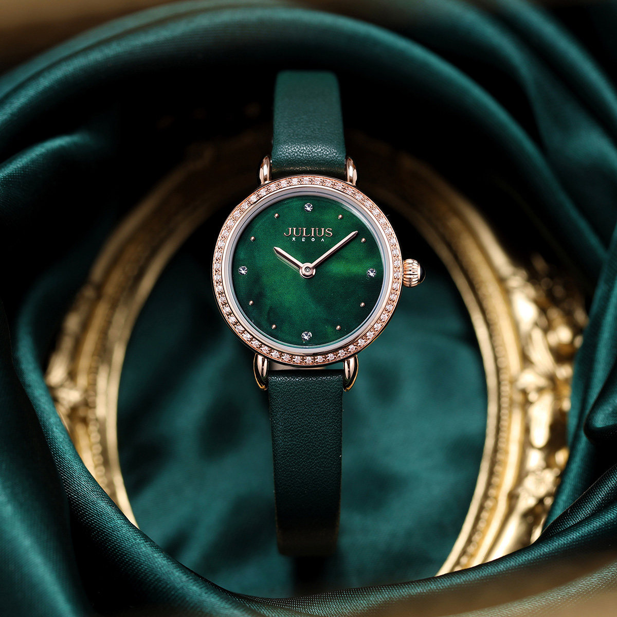 聚利时julius手表女简约气质轻奢小绿表华轮时旗舰店联名ja1279
