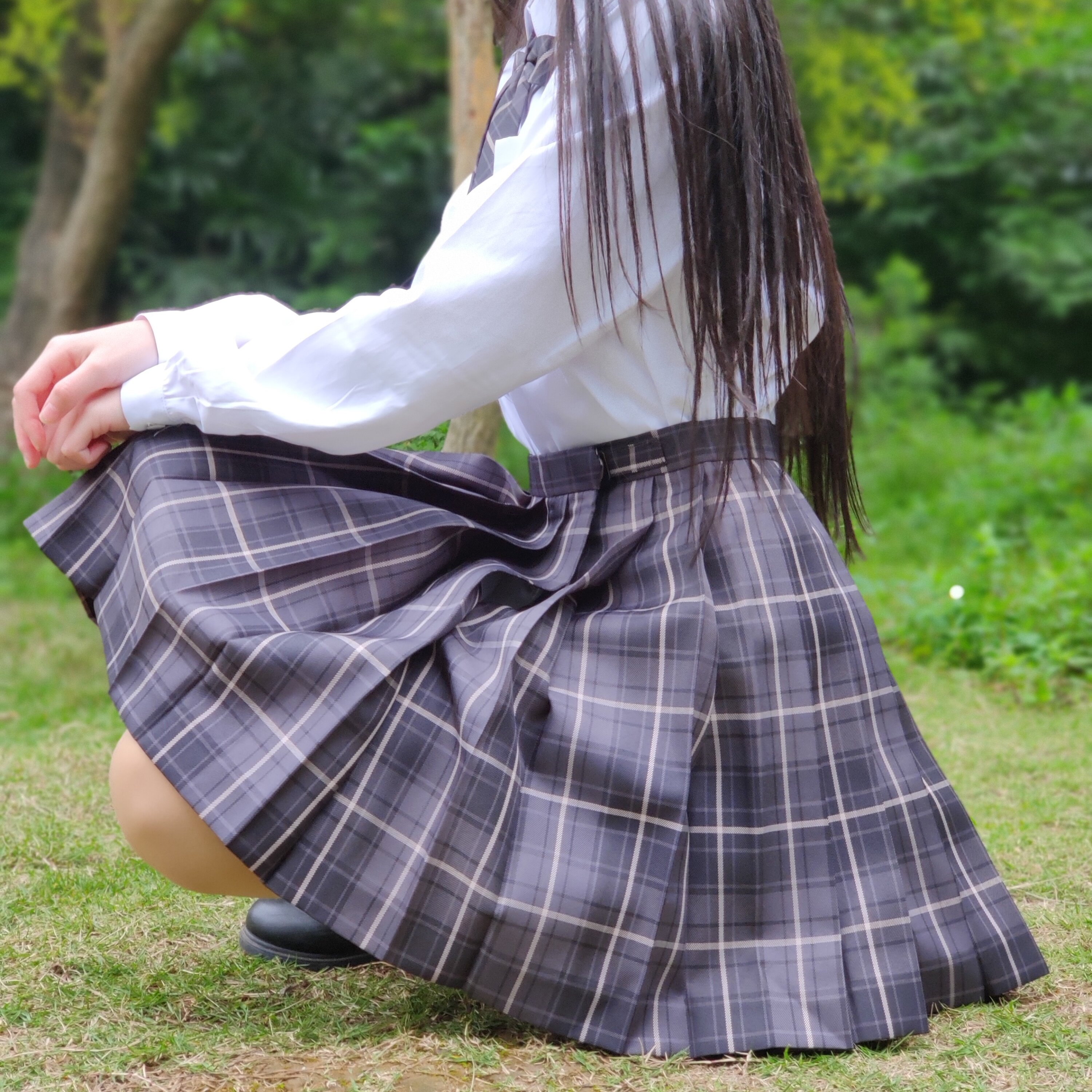 百褶裙现货烟灰jk制服格子学院定位口袋软妹半身裙