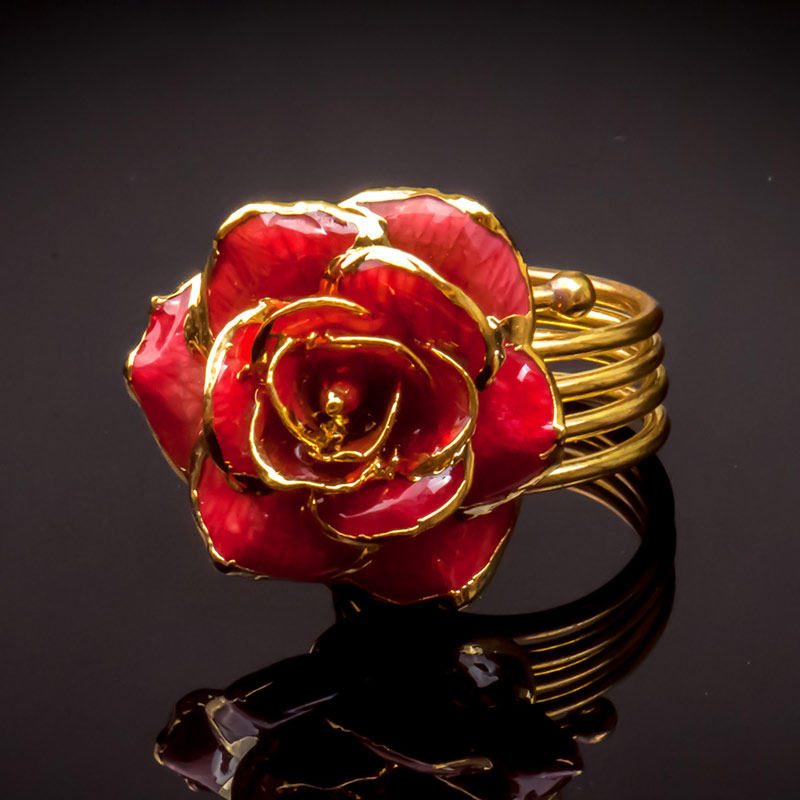 玫瑰玫瑰花花戒指梦克拉鲜花烤漆戒指红色饰品戒指