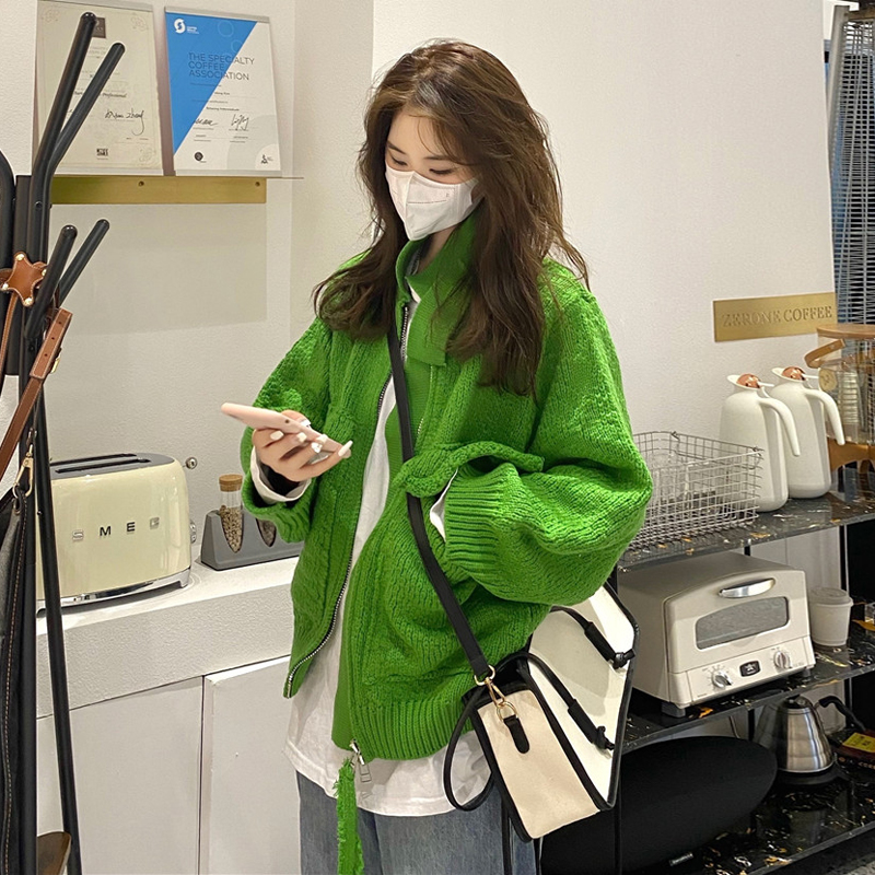 慵懒风加厚毛衣开衫外套女装秋冬2021新款设计感小众宽松针织上衣