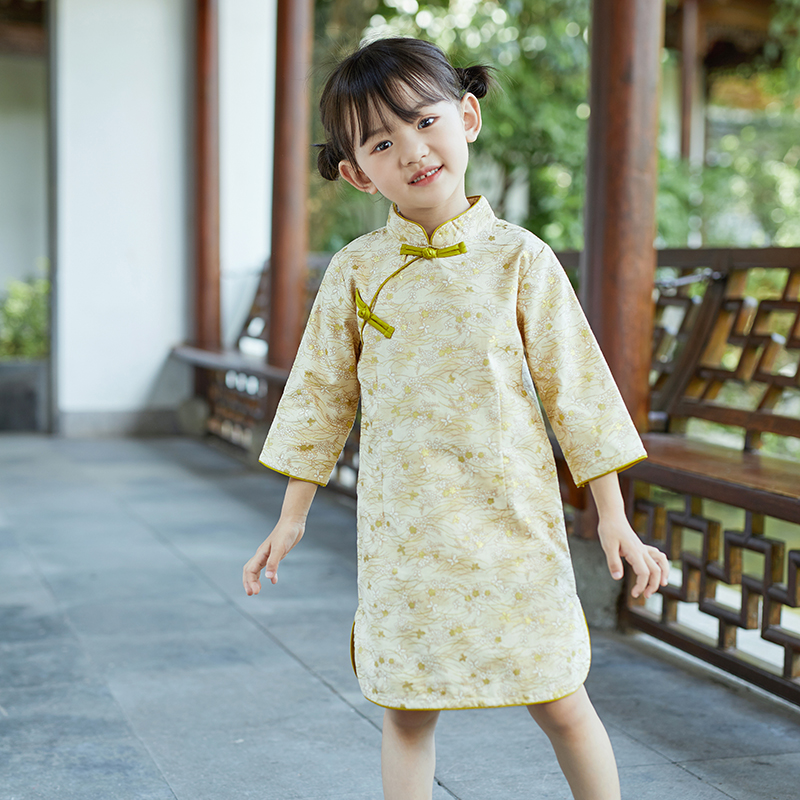 女童旗袍中国国风春秋小女孩中式改良洋气中大旗袍