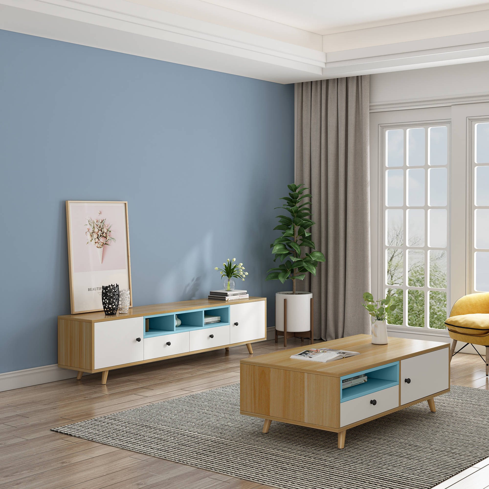 北欧电视柜茶几组合客厅经济型现代简约大小户型套装电视柜