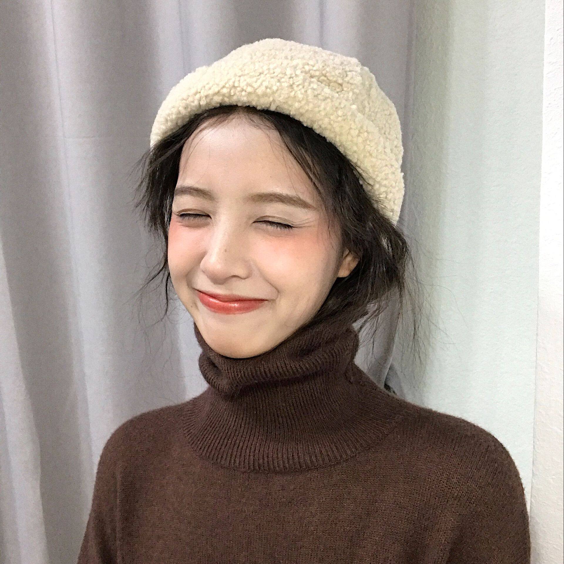 uncleyao李宛贞同款日系可爱少女软妹风羊羔毛地主帽瓜皮帽女秋冬