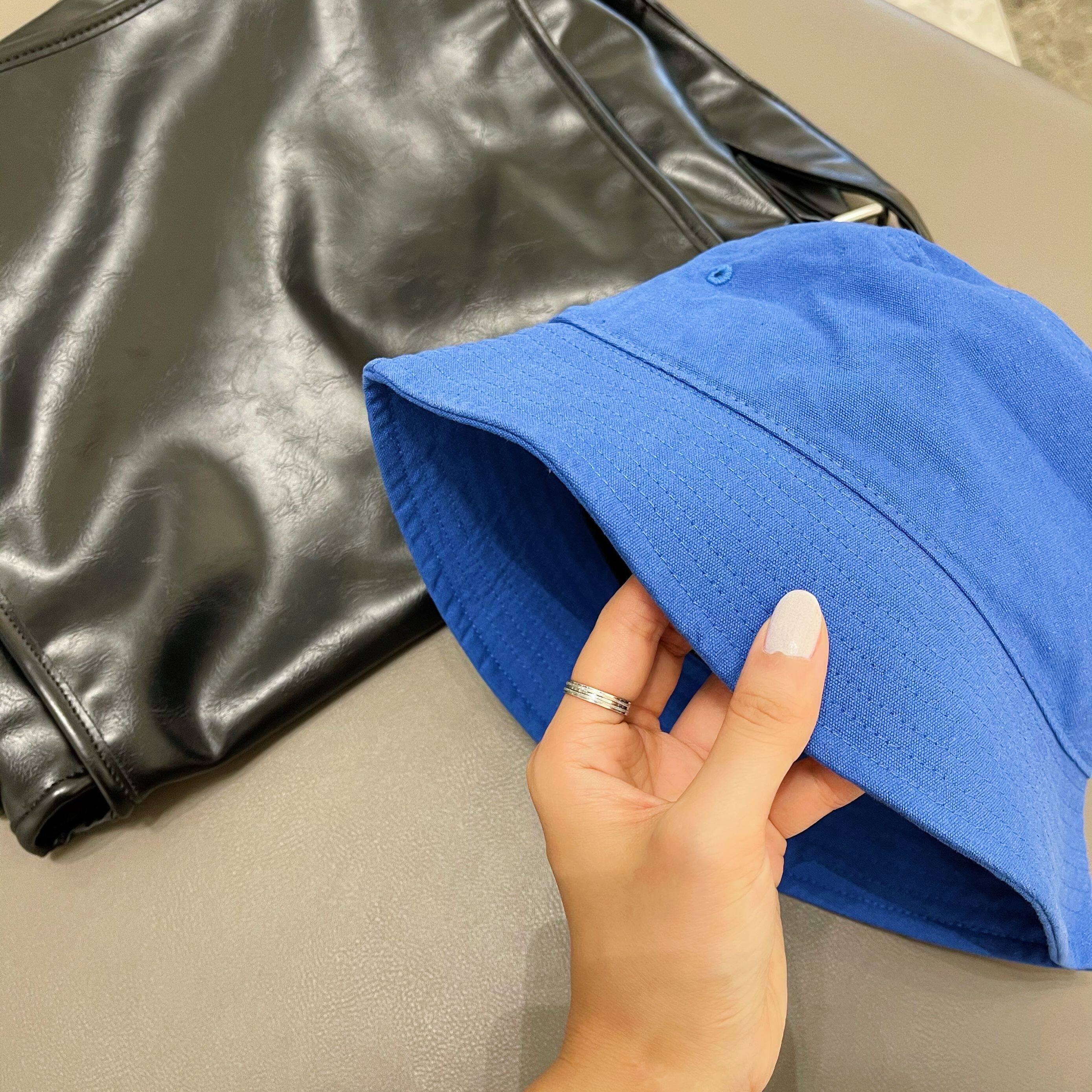 uncleyao敲显白好看的油彩蓝色收脸短檐直筒渔夫帽子