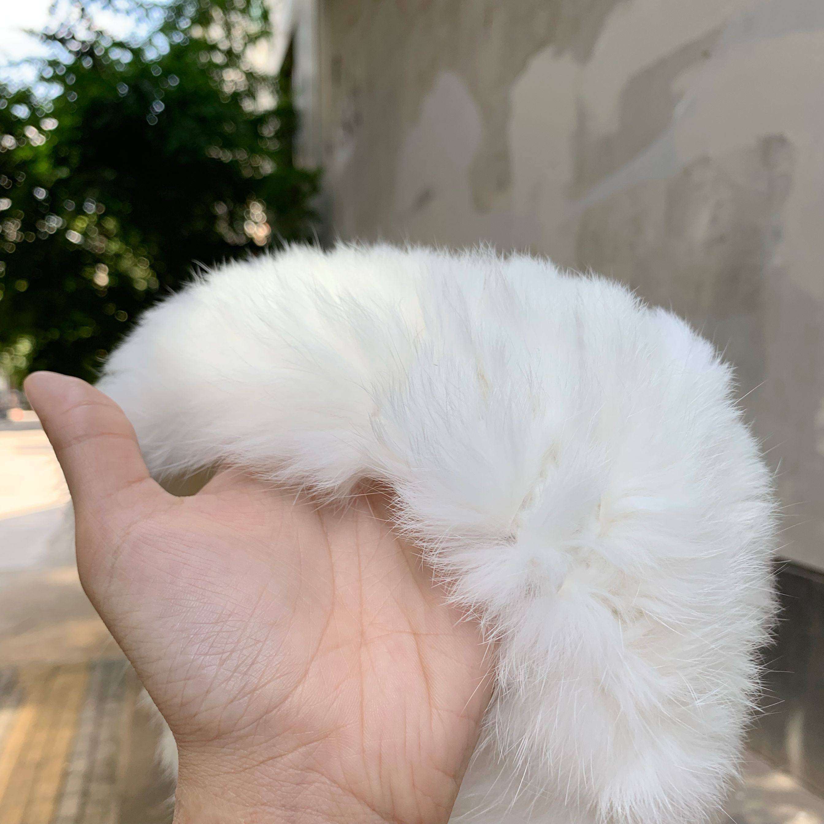 雪国~vintage古着感清纯白色真兔毛毛发带手工弹力皮草发带女秋冬